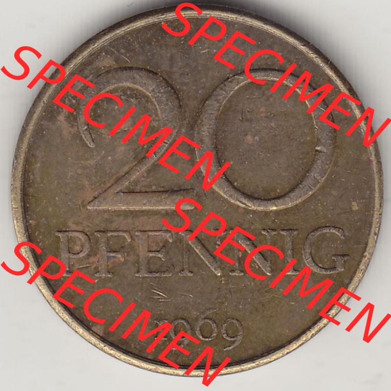 Münzen Deutschland DDR 1969-1990, 20 Pfennig 1969-5, DDR-Telefonmünze. Rückseite einer 20 Pfennig Münze / Umlaufmünze in der DDR auch als Telefonmünze... Sammlung