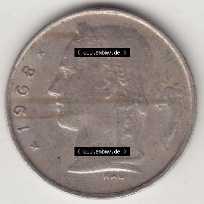 Münzen Belgien Eurovorläufer, Umlaufmünze vor Euroeinführung 1950-1988, 1 FR-Franken 1968 België. Rückseite einer Münze... Sammlung