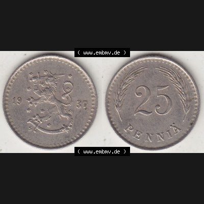 Alte Münzen Finnland, inoffizieller privater Kursmünzensatz / KMS - Zusammenstellung, mit Münze 1921-1940, 25 Penny, Penniä 1937. Rückseite und... Sammlung
