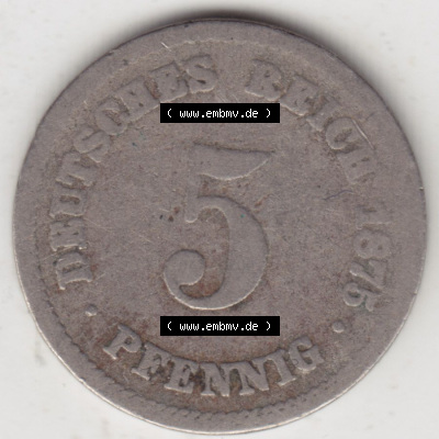Münzen Deutschland 1871-1918 Kaiserreich 1874-1889, 5 Pfennig A, 1875 (1) Sammlung
