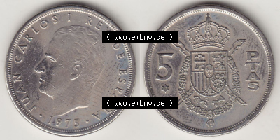 Münzen Spanien / España Eurovorläufer, Umlaufmünze vor Euroeinführung 1975-1980, 5 Peseten PTAS 1978, REY - König Juan Carlos... Sammlung