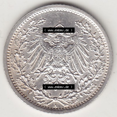 Münzen Deutschland 1871-1918 Kaiserreich Silbermünze 1905-1919, 1/2 Mark A 1917. Vorderseite einer Münze aus dem deutschen... Sammlung
