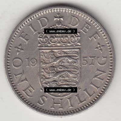 Münzen Großbritannien Eurovorläufer, Umlaufmünze vor Euroeinführung 1954-1970, 1 Schilling - Shilling, 1957-2 Wappen mit 3 Löwen. Rückseite... Sammlung