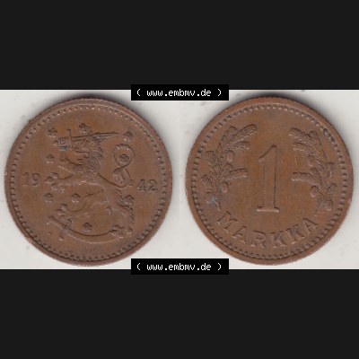 Alte Münzen Finnland, inoffizieller privater Kursmünzensatz / KMS - Zusammenstellung, mit Münze 1940-1951, 1 finnische Mark, Markka, Kupfer 1942-1.... Sammlung