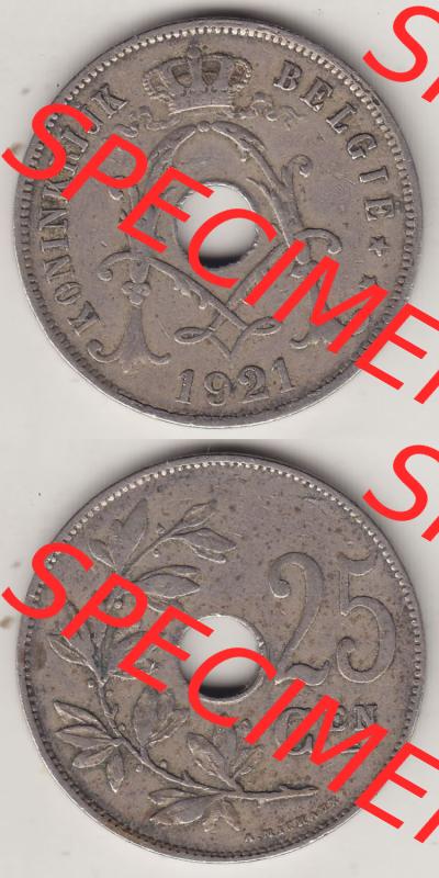 Münzen Belgien Eurovorläufer, Umlaufmünze vor Euroeinführung 1910-1929, 25 Centime - KONINKRIJK BELGIË 1921 (4) Sammlung