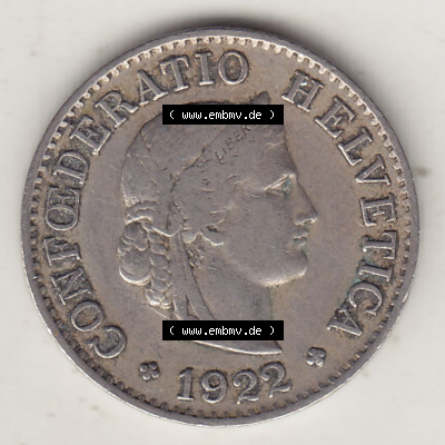 Münzen Schweiz Eurovorläufer, Umlaufmünze 1879-1980, 5 Rappen 1922 Helvetica (1) Sammlung