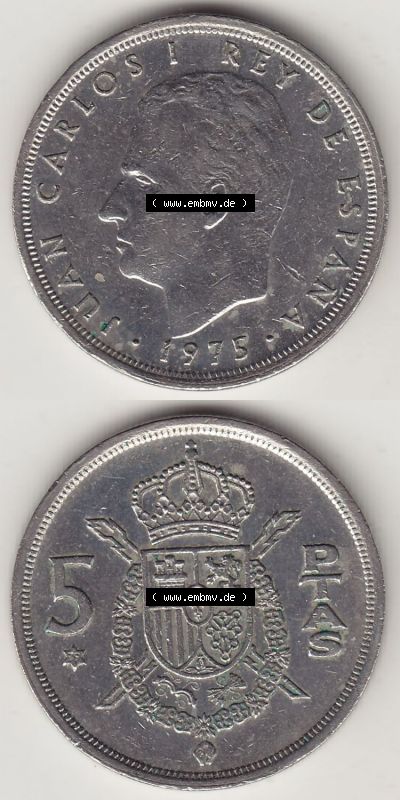Münzen Spanien / España Eurovorläufer, Umlaufmünze vor Euroeinführung 1975-1980, 5 Peseten PTAS 1979 (Stück 3), REY - König... Sammlung