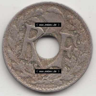 Münzen Frankreich Eurovorläufer, Umlaufmünze vor Euroeinführung 1917-1938, 10 Centimes - Cmes 1920. Vorderseite einer Münze... Sammlung