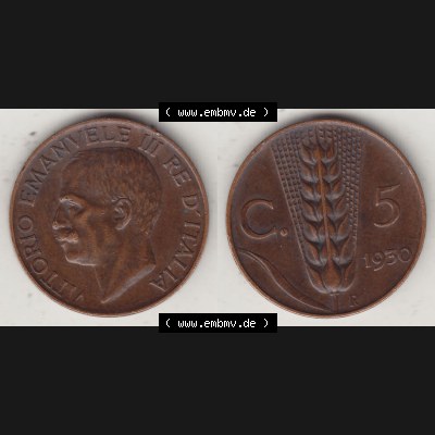Münzen Italien / Italia Eurovorläufer, Umlaufmünze vor Euroeinführung 1919-1937, 5 Centesimi, Cent, Viktor Emanuel III. A. MOTTI VITTORIO EMANVELE... Sammlung
