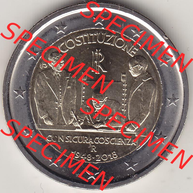 Münzen Euromünzen 2018 Italien 2018-2018, 2 Euro Verfassung der Republik Italien. 2 Euro Gedenkmünze, gültiges Zahlungsmittel in allen Eurostaaten / Euroländern.... Sammlung