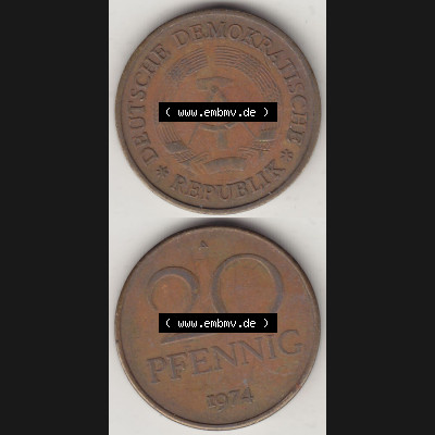 Münzen Deutschland DDR 1969-1990, 20 Pfennig 1974-1, DDR-Telefonmünze. Vorderseite und Rückseite Vertikal Untereinander, passend für Mobile-Geräte,... Sammlung