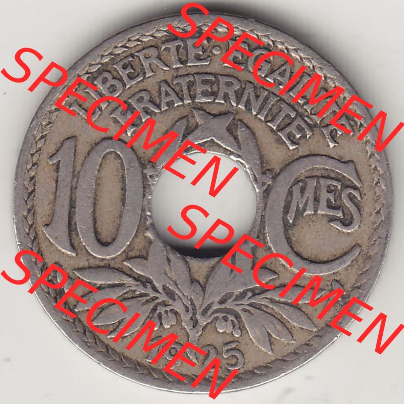 Münzen Frankreich Eurovorläufer, Umlaufmünze vor Euroeinführung 1917-1938, 10 Centimes - Cmes 1925. Rückseite einer Münze aus Europa als Digitales Bild... Sammlung