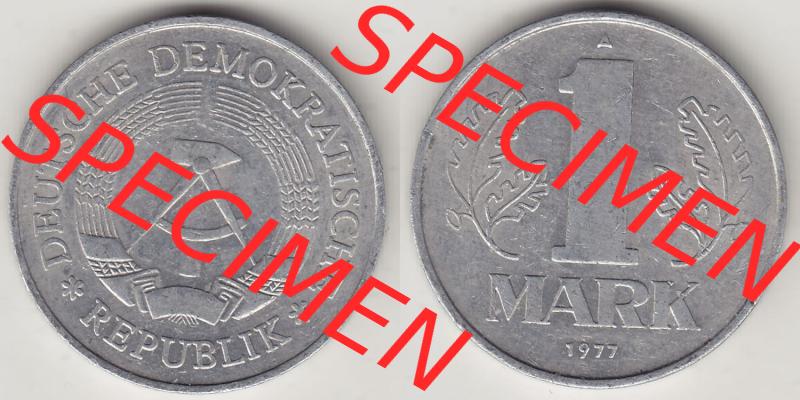 Münzen Deutschland DDR 1972-1990, A 1 Mark 1977-1. Vorderseite und Rückseite Nebeneinander einer 1 Mark Münze / Umlaufmünze aus Deutschland der ehemaligen DDR in Europa... Sammlung