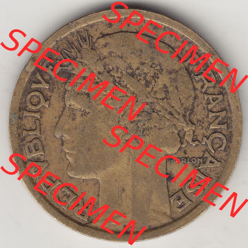 Münzen Frankreich Eurovorläufer, Umlaufmünze vor Euroeinführung 1931-1941, 2 Franken 1938-2 LIBERTE EGALITE FRATERNITE. Vorderseite einer Münze aus Frankreich... Sammlung