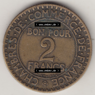 Münzen Frankreich Eurovorläufer, Umlaufmünze vor Euroeinführung 1920-1927, 2 Francs - Franken 1923. Rückseite einer Münze... Sammlung