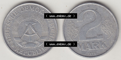 Münzen Deutschland DDR 1972-1990, A 2 Mark 1978. Vorderseite und Rückseite Nebeneinander einer 2 Mark Münze / Umlaufmünze... Sammlung