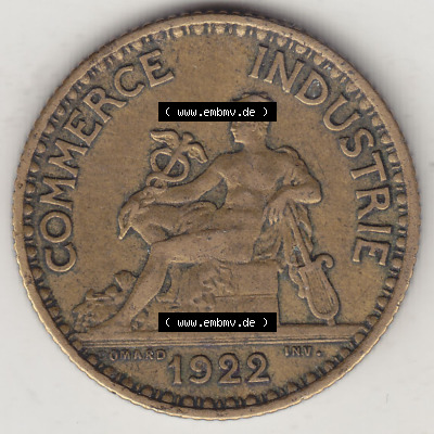 Münzen Frankreich Eurovorläufer, Umlaufmünze vor Euroeinführung 1922-1927, 1 Franken, BON POUR One Franc, 1922 (Stück 2)... Sammlung