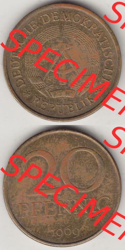 Münzen Deutschland DDR 1969-1990, 20 Pfennig 1969-1, DDR-Telefonmünze. Vorderseite und Rückseite Vertikal Untereinander, passend für Mobile-Geräte,... Sammlung