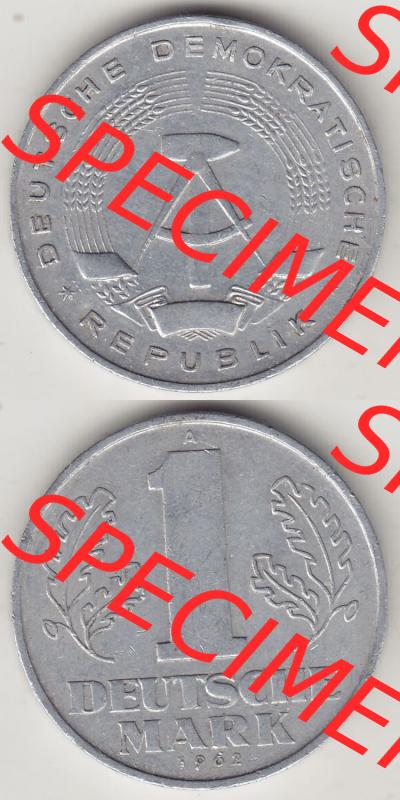 Münzen Deutschland DDR 1956-1963, A 1 Deutsche Mark 1962-2. Vorderseite und Rückseite Vertikal Untereinander, passend für Mobile-Geräte, einer 1 Mark Münze... Sammlung