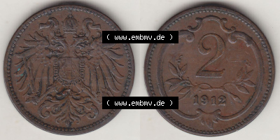 Münzen Österreich / Austria Eurovorläufer, Umlaufmünze vor Euroeinführung 1892-1915, 2 Heller 1912 (3) Sammlung