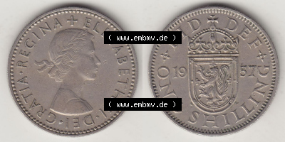 Münzen Großbritannien Eurovorläufer, Umlaufmünze vor Euroeinführung 1954-1970, 1 Schilling - Shilling, 1957 (Stück 1) Wappen... Sammlung