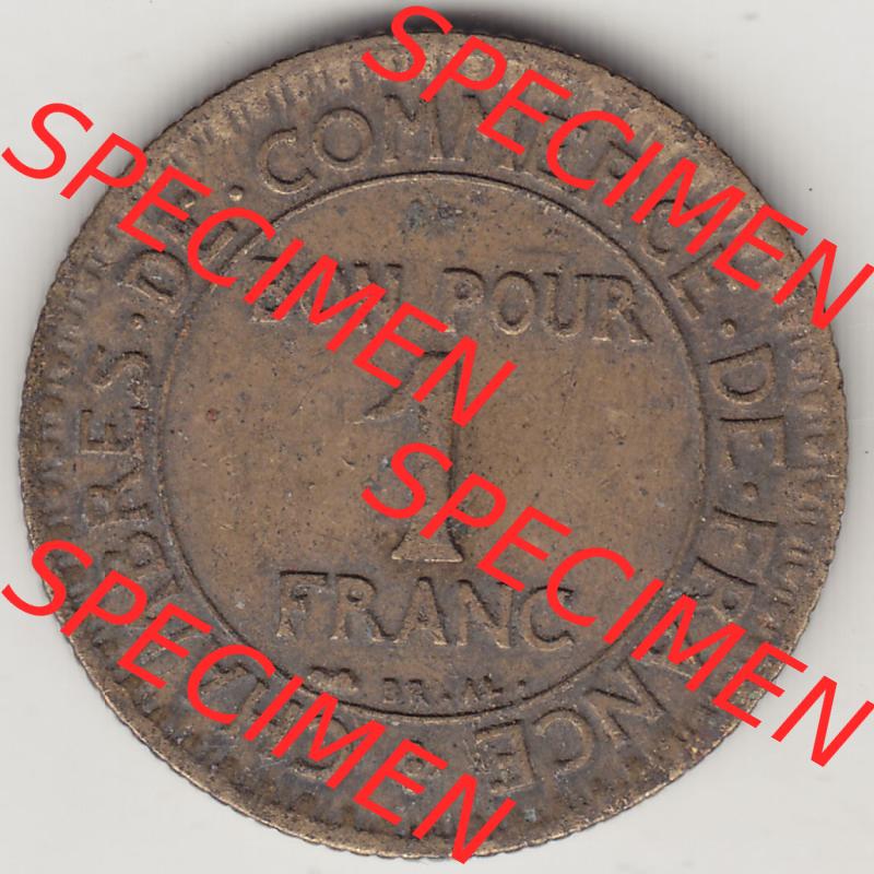 Münzen Frankreich Eurovorläufer, Umlaufmünze vor Euroeinführung 1920-1927, 1 Franken BON POUR 1 FRANC 1927. Rückseite einer Münze aus Europa als Digitales... Sammlung