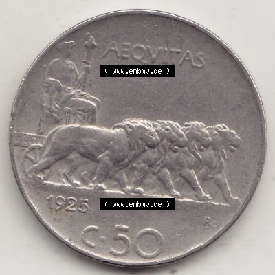 Münzen Italien / Italia Eurovorläufer, Umlaufmünze vor Euroeinführung 1919-1935, 50 Centesimi, Cent Viktor Emanuel III. , VITT EM III RE DITALIA 1925-1.... Sammlung