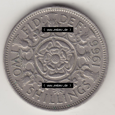 Münzen Großbritannien Eurovorläufer, Umlaufmünze vor Euroeinführung 1954-1970, 2 Schilling - Shillings 1966 (Stück 3). Rückseite... Sammlung