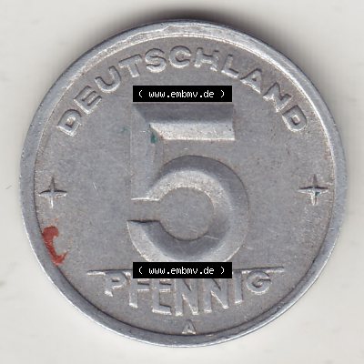 Münzen Deutschland DDR 1948-1950, A 5 Pfennig 1949-1. Rückseite einer Münze aus der ehemaligen DDR in Europa als Digitales Bild / Bildmaterial zum Herunterladen für... Sammlung