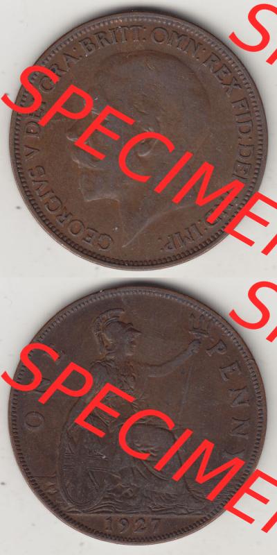 Münzen Großbritannien Eurovorläufer, Umlaufmünze vor Euroeinführung 1927-1927, 1 One Penny, 1927-1, George V, BM GEORGIVS V DEI GRABRITTOMNREX FIDDEFINDIMP.... Sammlung