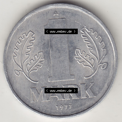 Münzen Deutschland DDR 1972-1990, A 1 Mark 1977 (Stück 2). Rückseite einer 1 Mark Münze / Umlaufmünze aus Deutschland der... Sammlung