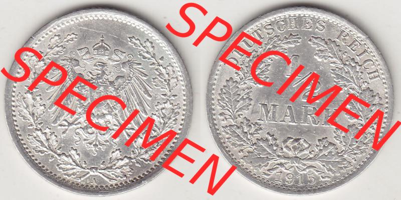Münzen Deutschland 1871-1918 Kaiserreich Silbermünze 1905-1919, 1/2 Mark A 1915-2. Vorderseite und Rückseite Nebeneinander einer Münze aus Europa dem Deutschen Kaiserreich... Sammlung