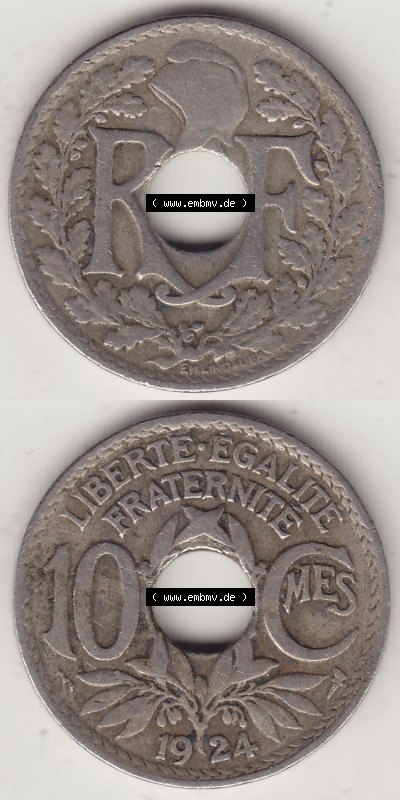 Münzen Frankreich Eurovorläufer, Umlaufmünze vor Euroeinführung 1917-1938, 10 Centimes, 10 CMES EGALITÉ FRATERNITÉ LIBERTÉ... Sammlung