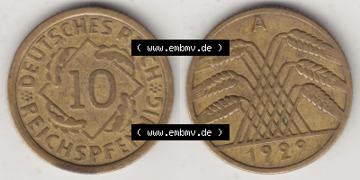 Münzen Deutschland 1918-1932 Weimarer Republik 1924-1936, 10 Reichspfennig A, 1929 (3) Sammlung