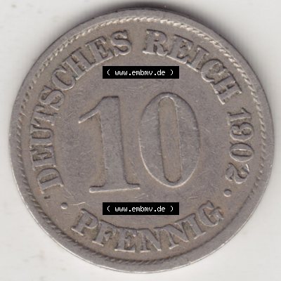 Münzen Deutschland 1871-1918 Kaiserreich 1890-1916, 10 Pfennig A, 1902 (1) Sammlung