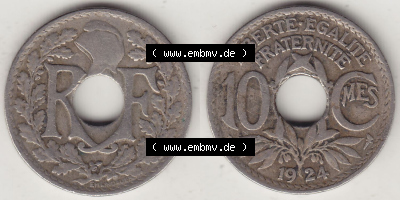 Münzen Frankreich Eurovorläufer, Umlaufmünze vor Euroeinführung 1917-1938, 10 Centimes, 10 CMES EGALITÉ FRATERNITÉ LIBERTÉ... Sammlung