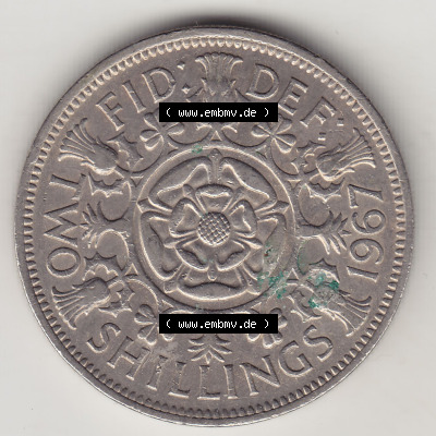 Münzen Großbritannien Eurovorläufer, Umlaufmünze vor Euroeinführung 1954-1970, 2 Schilling - Shillings 1967 (Stück 1). Rückseite... Sammlung