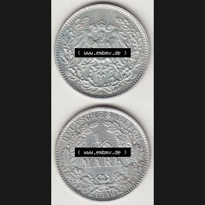 Münzen Deutschland 1871-1918 Kaiserreich Silbermünze 1905-1919, 1/2 Mark D 1916. Vorderseite und Rückseite Vertikal Untereinander, passend für Mobile-Geräte,... Sammlung