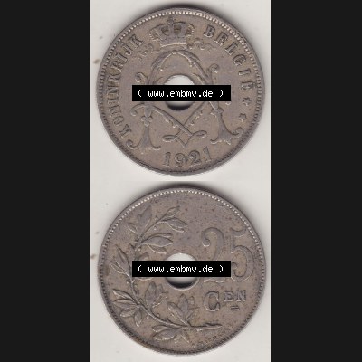 Münzen Belgien Eurovorläufer, Umlaufmünze vor Euroeinführung 1910-1929, 25 Centime - KONINKRIJK BELGIË 1921 (4) Sammlung