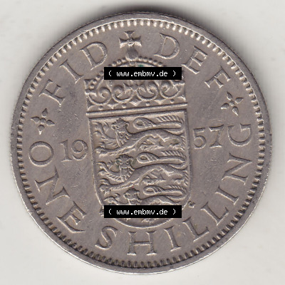 Münzen Großbritannien Eurovorläufer, Umlaufmünze vor Euroeinführung 1954-1970, 1 Schilling - Shilling, 1957 (Stück 2) Wappen... Sammlung