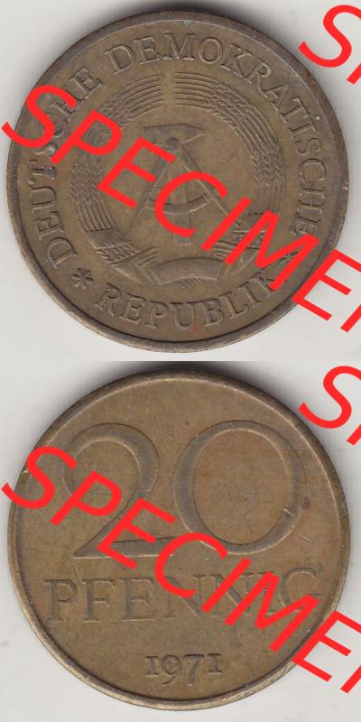 Münzen Deutschland DDR 1969-1990, 20 Pfennig 1971-2, DDR-Telefonmünze. Vorderseite und Rückseite Vertikal Untereinander, passend für Mobile-Geräte,... Sammlung
