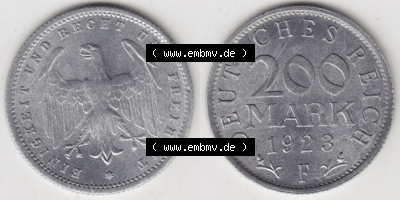 Münzen Deutschland 1918-1932 Weimarer Republik 1923-1923, 200 Mark F, 1923 (3) Sammlung