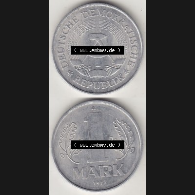 Münzen Deutschland DDR 1972-1990, A 1 Mark 1977-2. Vorderseite und Rückseite Vertikal Untereinander, passend für Mobile-Geräte, einer 1 Mark Münze /... Sammlung
