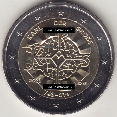 Münzen Euromünzen 2023, Deutschland / BRD 2 Euro Gedenkmünze 2023, Mzz. Münzzeichen G Karl der Große 748-814. 2 Euro Gedenkmünze... Sammlung