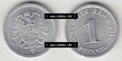 Münzen Deutschland 1918-1932 Weimarer Republik 1916-1918, 1 Pfennig F, 1917 I. (3) Sammlung