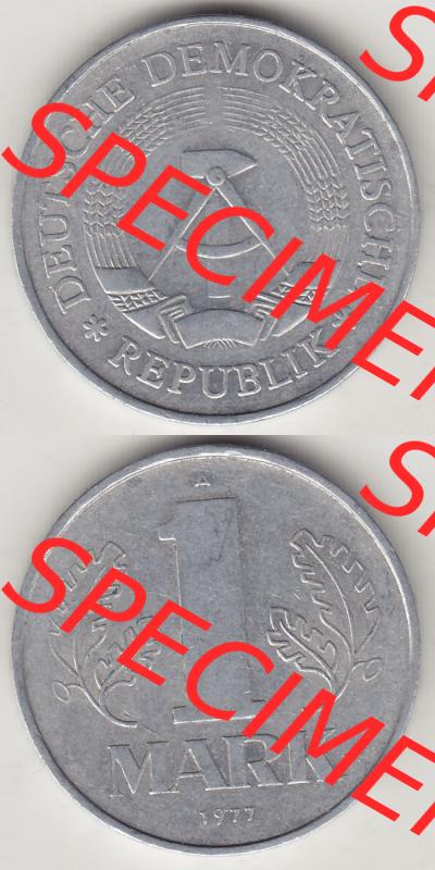 Münzen Deutschland DDR 1972-1990, A 1 Mark 1977-5. Vorderseite und Rückseite Vertikal Untereinander, passend für Mobile-Geräte, einer 1 Mark Münze /... Sammlung