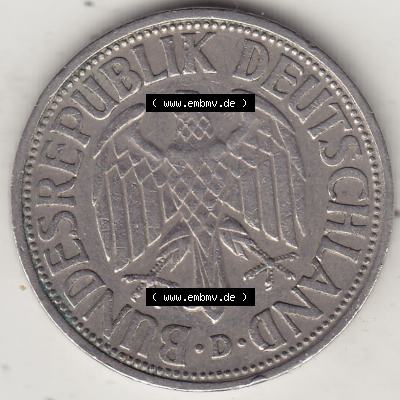 BRD Münzen 1 DM, Umlaufmünze 1950-2001, 1 DM Deutsche Mark, 1950 D-1. Vorderseite der Münze aus Deutschland Sammlung