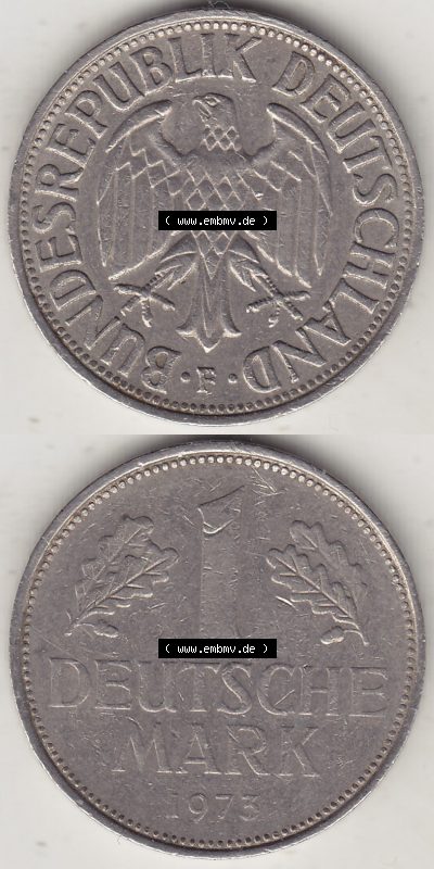 BRD Münzen 1 DM, Umlaufmünze 1950-2001, 1 DM Deutsche Mark, 1973 F-2 (4) Sammlung