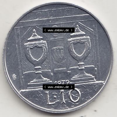 Aus offiziellen Münzensatz / KMS 1979 San Marino vor Euro 1979-1979, 10 Lire, J. V. LIBERTAS REPVBBLICA DI S. MARINO, 1979 L.10 (2) Sammlung
