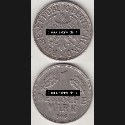 BRD Münzen 1 DM, Umlaufmünze 1950-2001, 1 DM Deutsche Mark, 1966 F-1. Vorderseite und Rückseite auf einen digitalen Bild / Foto der Münze aus Deutschland,... Sammlung